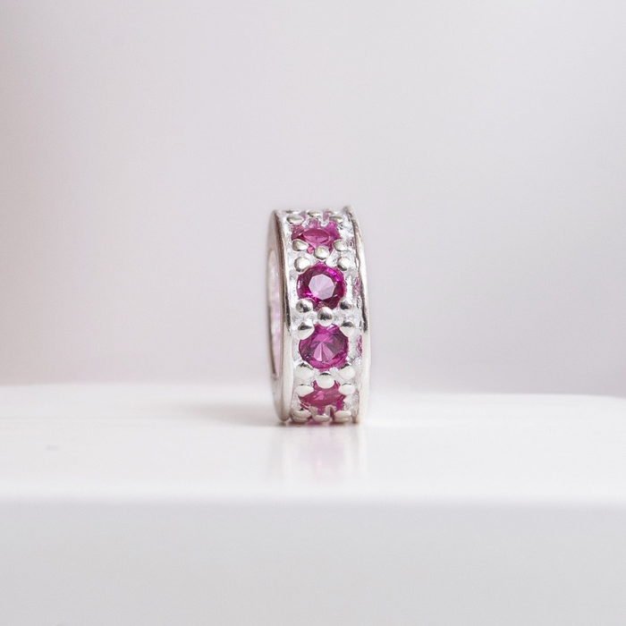Berloque Mini Separador Zircônia Rosa Pink Prata 925