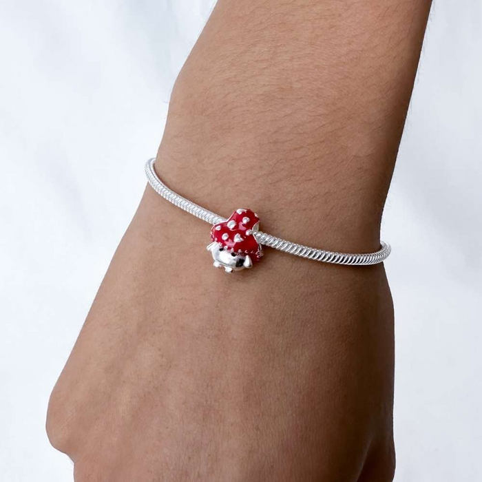 Berloque Separador Cogumelo Vermelho Prata 925