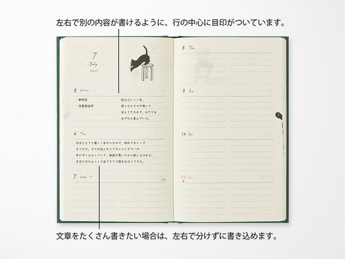 Midori Book Style Diary 2027 - Green Cat