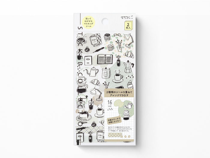 Midori Sticker Sheet Set of 2 Monotone Cafe
