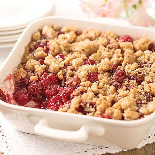 A baked cherry crisp
